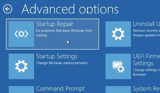 run startup repair on windows 10 in recovery mode