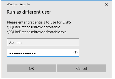 windiows security dialog - enter different user's password