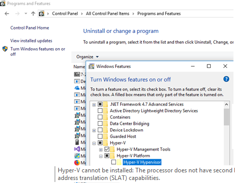 Hyper-V cannot be installed: the processor does not support second level address translation (SLAT).
