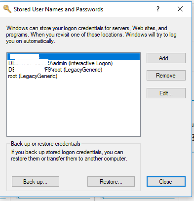 saved passwords in the Credential Manager