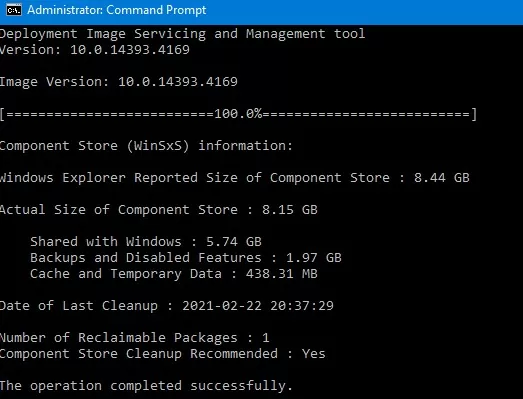 dism analyze component store - reporting winsxs folder real size
