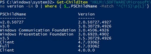 find out net framework version with powershell