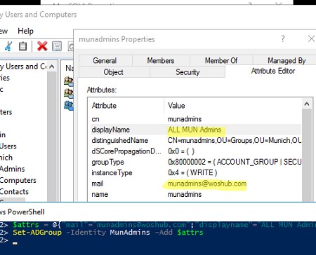 set-adgroup attributes with powershell