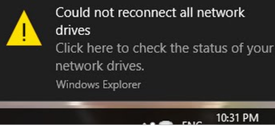 Could not reconnect all network drives in windows 10