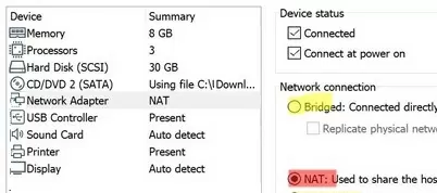 vmware vm: disable nat internet access in network adapter settings