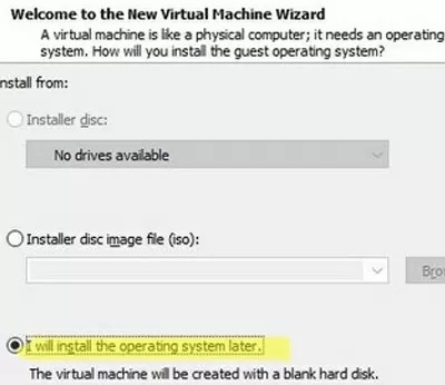 vmware-workstation: new vm wizard - I will install the operating system later 