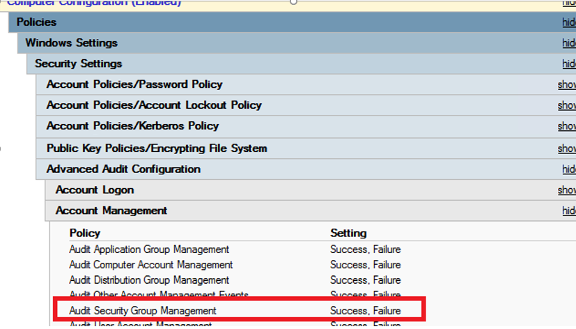 Audit Security Group Management - domain controller policy