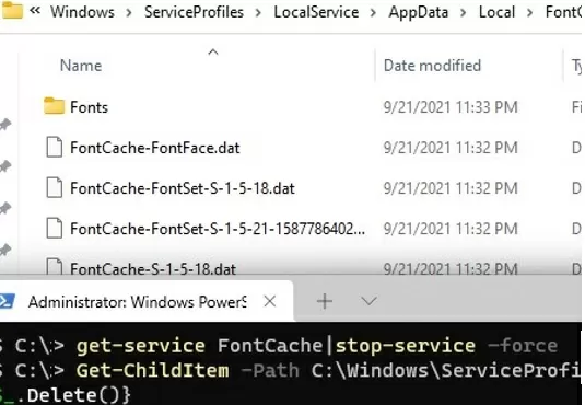 clear font cache on windows 10 or 11 with powershell script