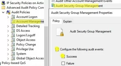 Enable audit security group management policy in AD