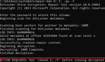 repair bde recover files from damaged bitlocker volume