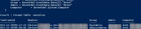 PowerShell: list AD group change events