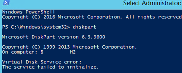 diskpart Virtual Disk Service The service failed to initialize 