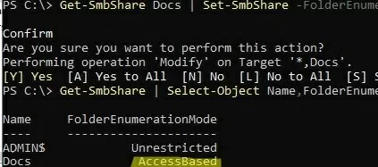 powershell: enable access-based enum on share 