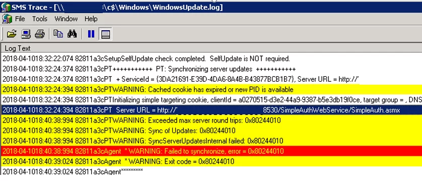 windows update error : Exceeded max server round trips: 0x80244010