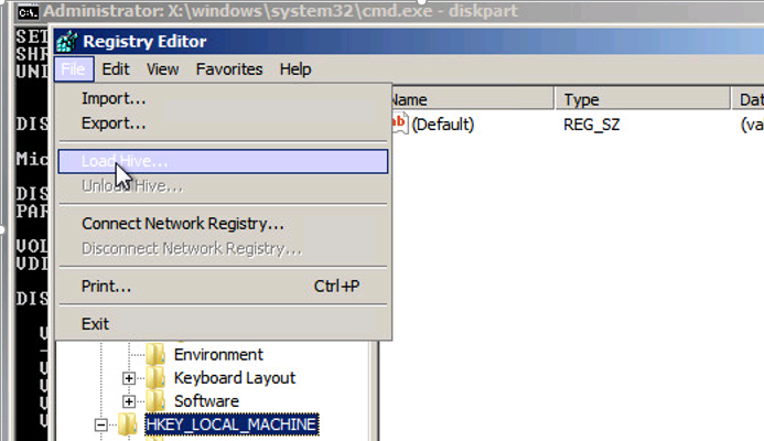 regedit load local hive WindowsSystem32configSYSTEM