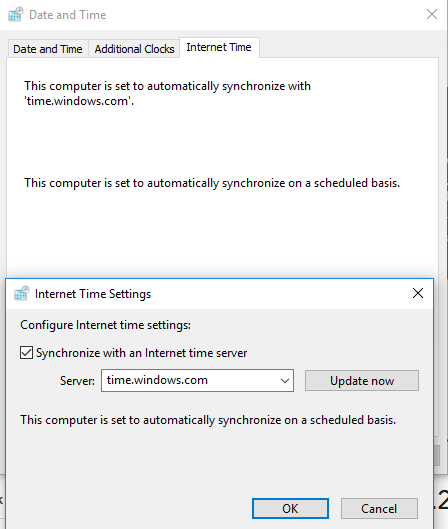 windows 10 internet time synchronize settings