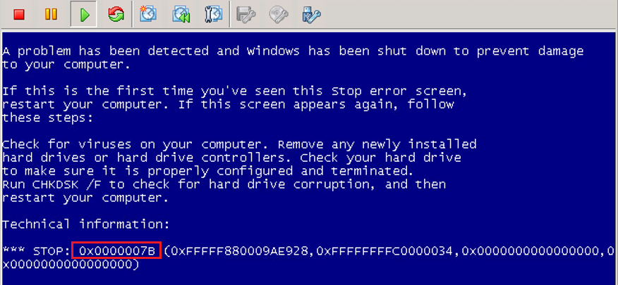 Windows failed to boot with BSOD 0x0000007b after p2v in VMWare