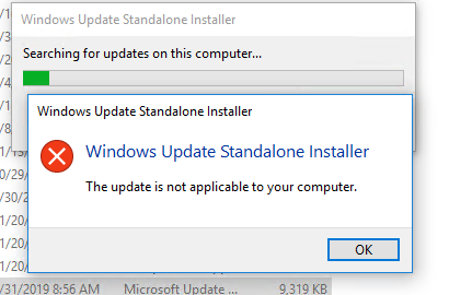Windows Update Standalone Installer: The update is not applicable to your computer