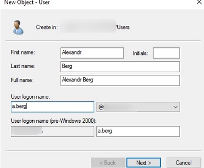 create new ad user object wizard