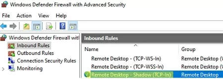 allow remote desktop shadowing trafic firewall rule