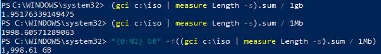 PowerShell Calculating Folder Sizes - gci and measure sum