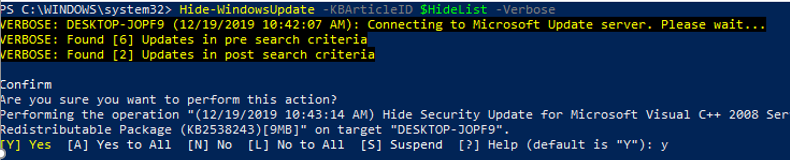 powershell - hide specific KBs in windows update