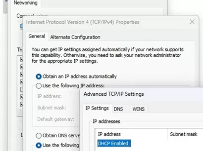 cant add secondary ip address to dhcp enabled network adapter