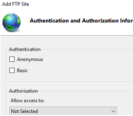 FTP server authentication and authorization settings