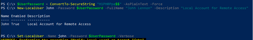 powershell: create local user (new -localuser) answer set password (set -localuser)