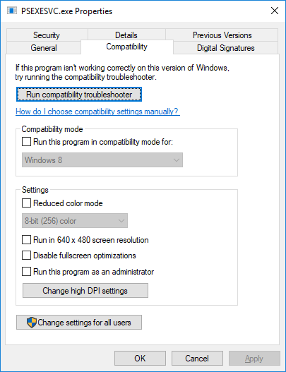 run an ap in windows compatibility mode