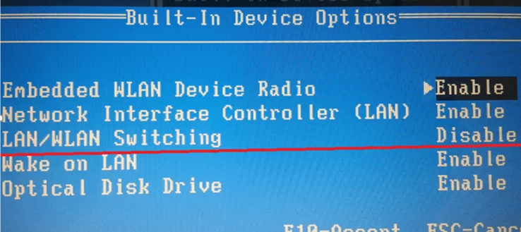 enable LAN/WLAN Switching in BIOS