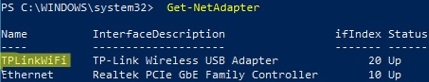 get network adapter name in Windows
