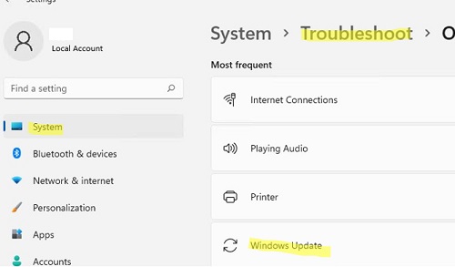run windows update troubleshooter in windows 11