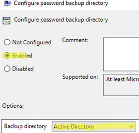 Save LAPS password in on-premises Active Directory