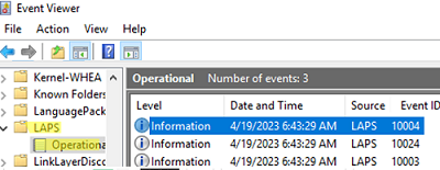 Windows LAPS event logs in Event Viewer