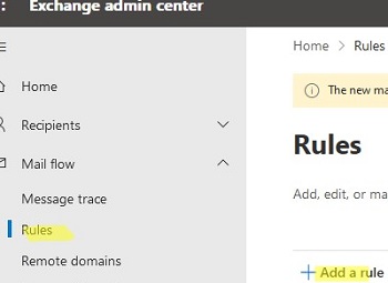 exchange online: create mailflow rule