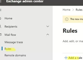 exchange online: create mailflow rule