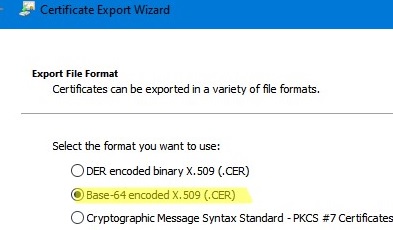 x509 export rds certificate to cer file