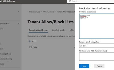 tenant allow block list in microsoft 365 defender