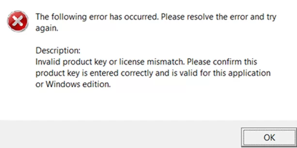 confirm this product key is entered correctly and is valid for this application or Windows edition