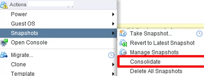 consolidate snapshots in the vcenter console