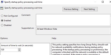 GPO parameter: startup policy processing wait time