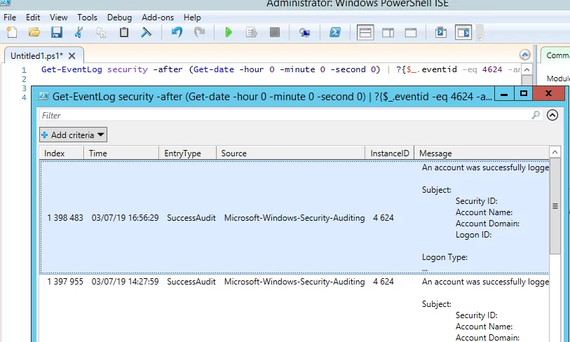 list sucess rdp auth event with an EventID 4624