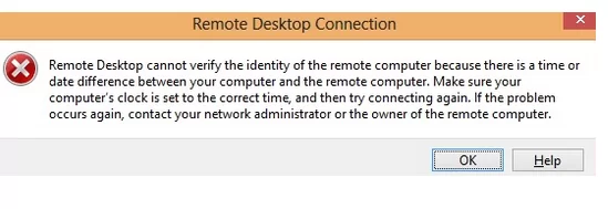 Remote Desktop cannot verify the identity of the remote computer because there is a time or date difference between your computer and the remote computer