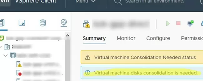 vmware virtual machine disks consolidation is needed