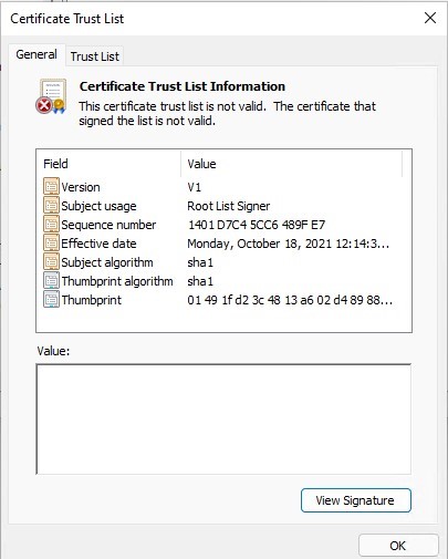Microsoft Certificate Trust List