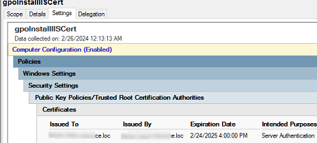 certificate summary info in GPO