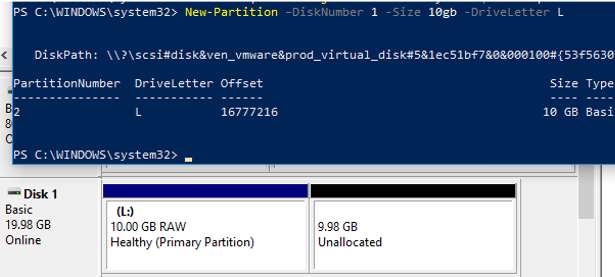 create disk partition with powershell