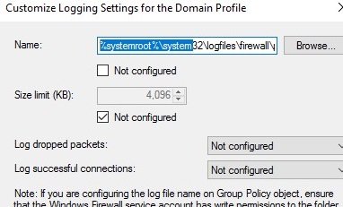 enable logs in windows defender firewall 