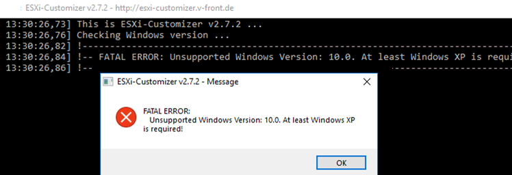 esxi-optimizer Fatal error: Unsupported Windows version: 10.0